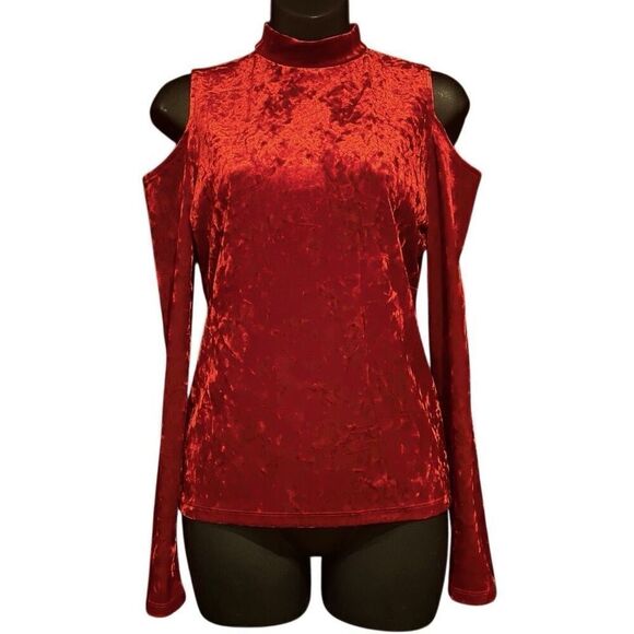 Massimo Tops - Mossimo Long Sleeve Cold Shoulder Red Velvet Blouse Women’s XS